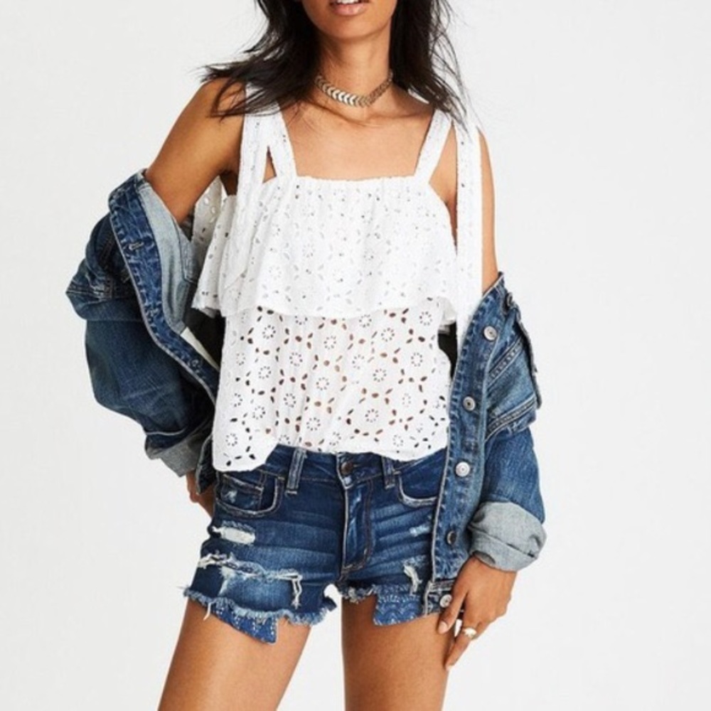 SOLD! American Eagle Eyelet Tie Shoulder Tank - Picture 2 of 6